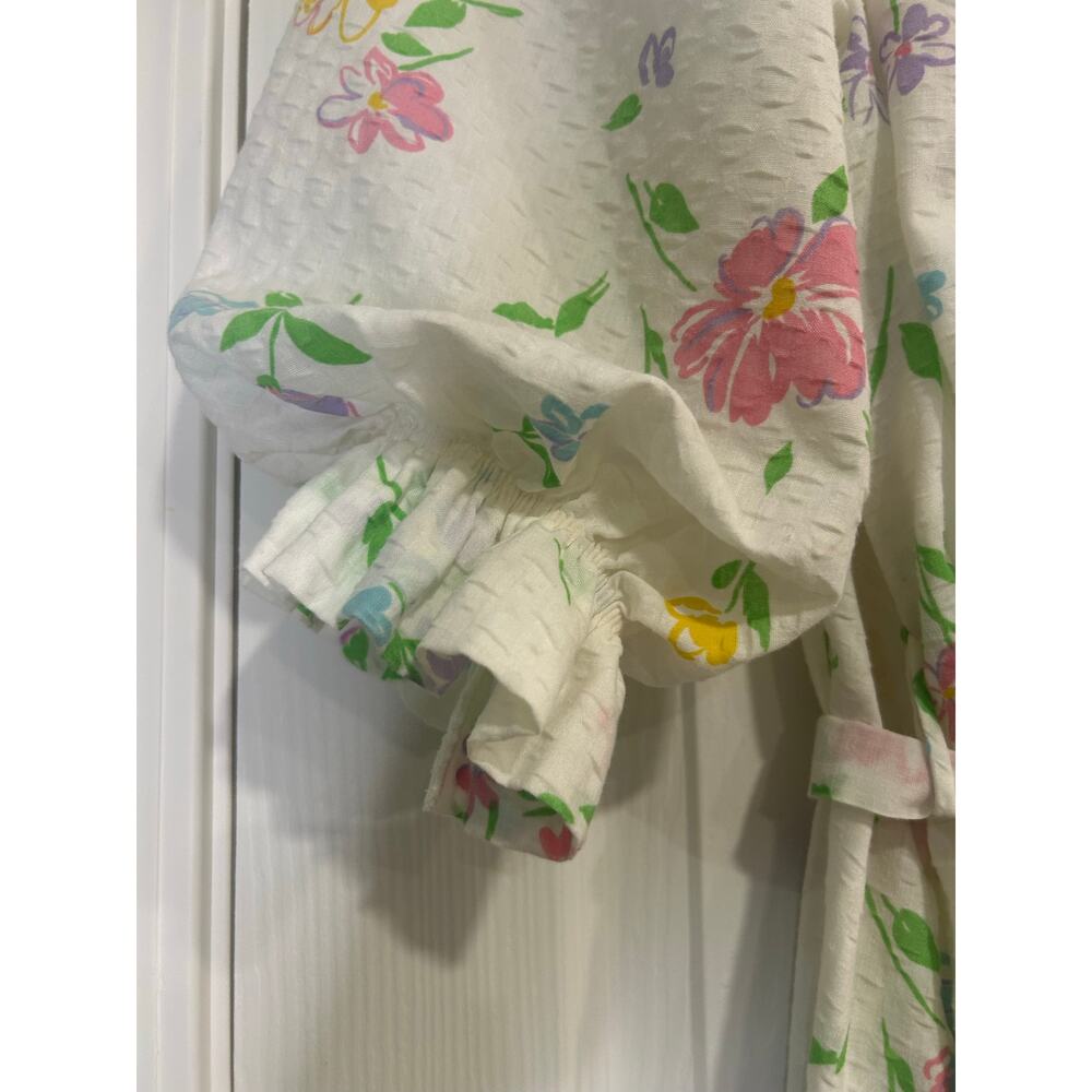 Vintage 70s Miss Elaine Floral Wrap Robe Maxi Dress Ruffle Cottagecore Large - Picture 7 of 11